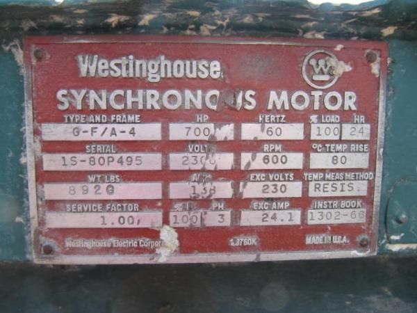 700 hp Westinghouse  Synchronous Motor