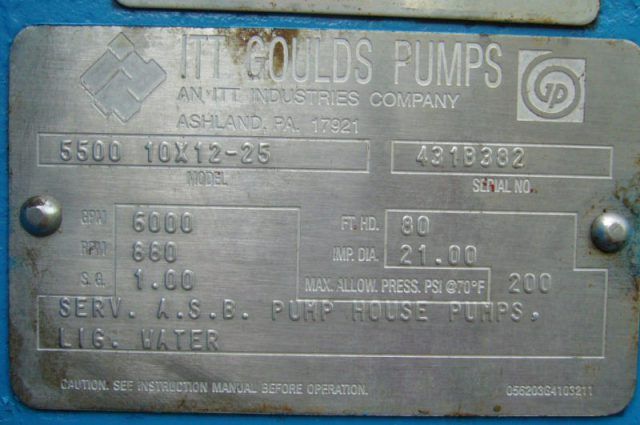 Goulds pump model 5500 Severe Duty Slurry ,size 10×12-25