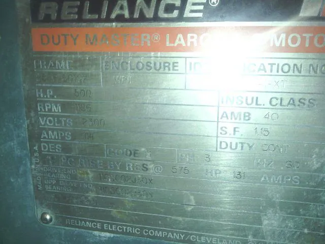 500 hp Reliance 1126rpm 2300v DC Motor