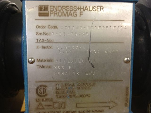 Endress  Hauser 3″-150 Magnetic Flowtube