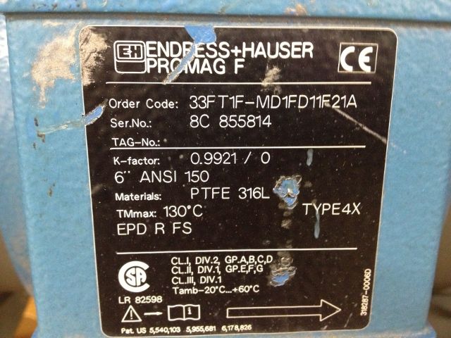 Endress  Hauser 6″-150 Magnetic Flowtube