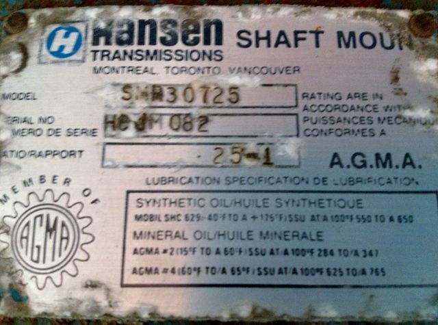 Hansen Shaft Mount Gear Drive Type SMR30725