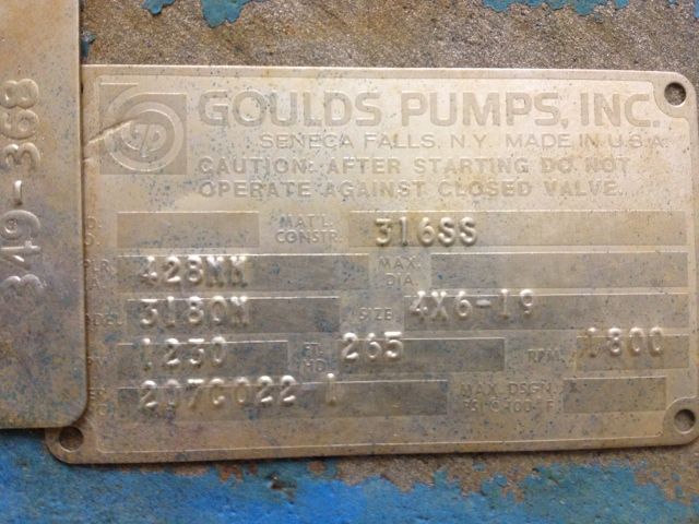 Goulds pump Model 3180M Size 4×6-19