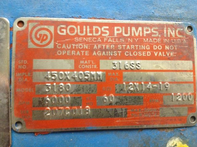 Goulds pump model 3180 XL size 12×14-19