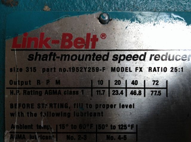 Link-Belt Shaft Mounted Speed Reducer Model FX  Size 315