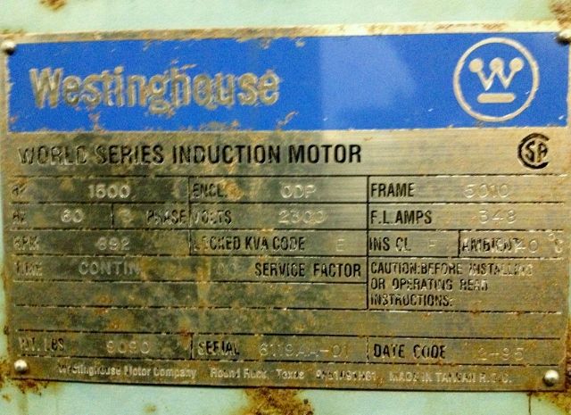 1500 hp Westinghouse World Energy Series Induction AC Motor