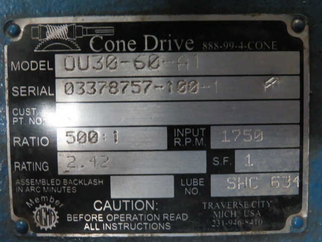 Cone Drive Model 0U30-60 Ratio 500:1
