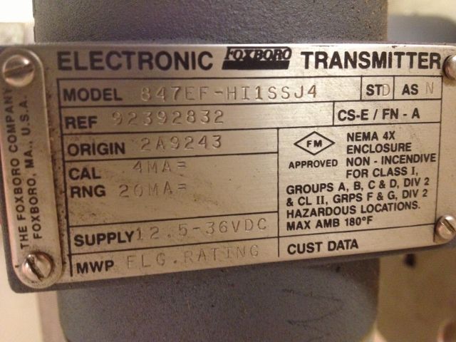 Foxboro Electronic Transmitter Model 847EF-HI1SSJ4