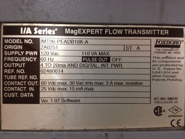 Foxboro Mag EXPERT Flow Transmitter Control Model IMT96-PEADB10K-A