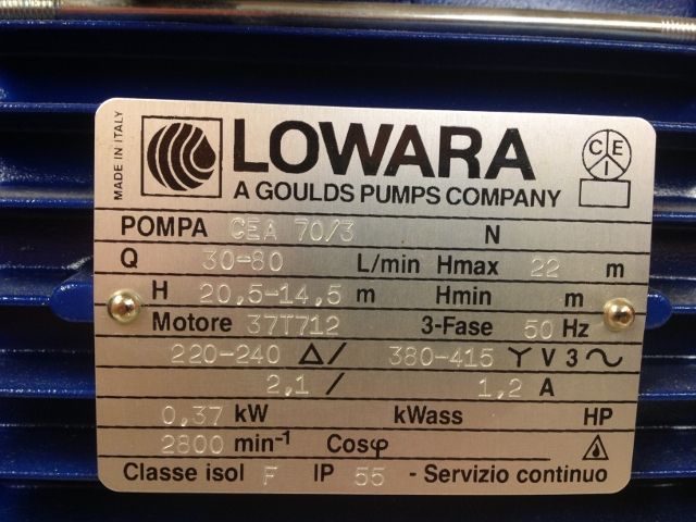 Lowara / Goulds pump Model CEA 70/3