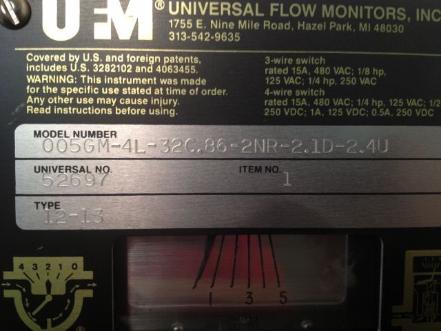 UFM Universal Flow Monitors Type 12-13 Flow Rate Indicator