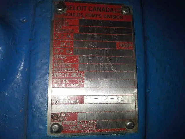 Goulds pump model 3175 size 4×6-18