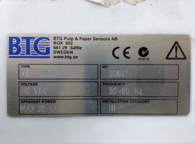 BTG Consistency Transmitter model MBT-2000 Display