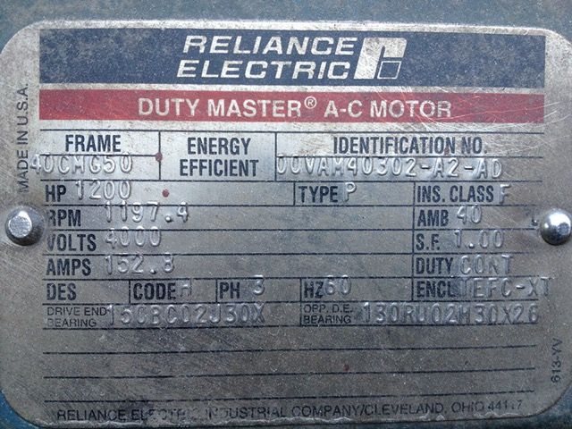 1200 hp Reliance Electric Duty Master AC Motor