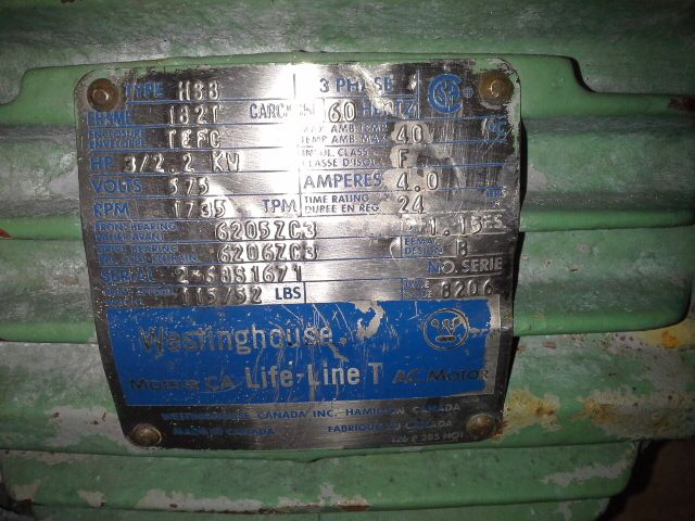 3 hp Westinghouse Life Line AC Motor, type HSB