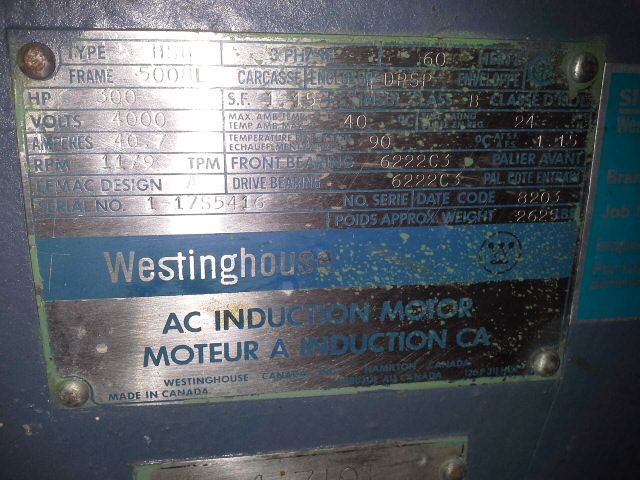 300 hp Westinghouse type HSB AC Induction Motor