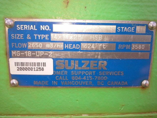 Sulzer pump type HSB size 14x14x23