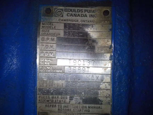 Goulds Pump Model 3175 – Size 3×6-14-11