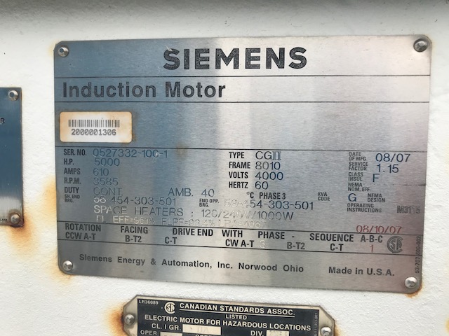 5000 hp Siemens AC Induction Motor
