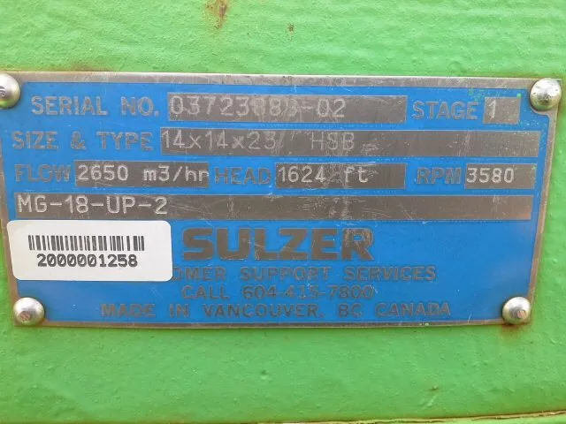 Sulzer pump type HSB size 14x14x23