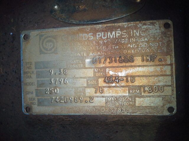 Goulds pump model 3796 Self-priming size 4×4-10, CI material