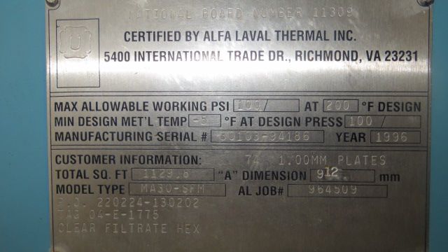 Alfa Laval Plate Heat Exchanger model MA30-SFM