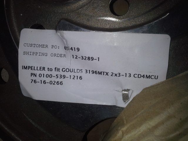 Impeller for Goulds pump model 3196, size 2×3-13, material CD4M