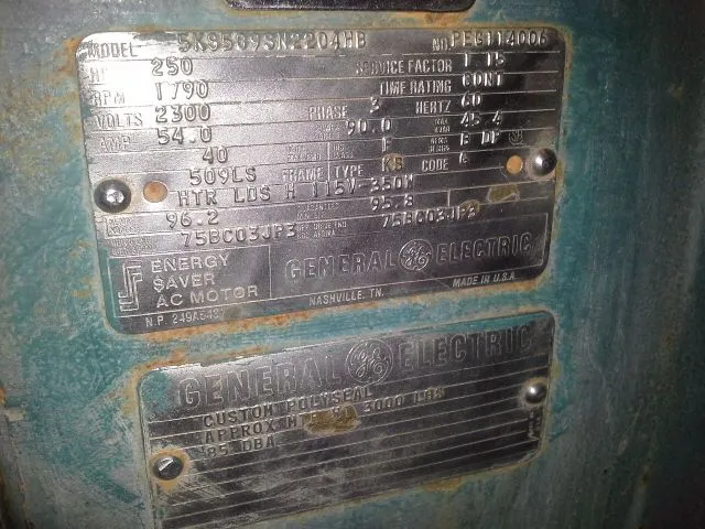 250 hp General Electric AC Motor, 1800 rpm