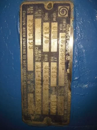 Goulds pump model 3175 size 4×6-14, material DI/SS