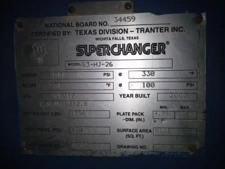 Superchanger Plate Heat Exchanger Model S3-HJ-26, 100 psi
