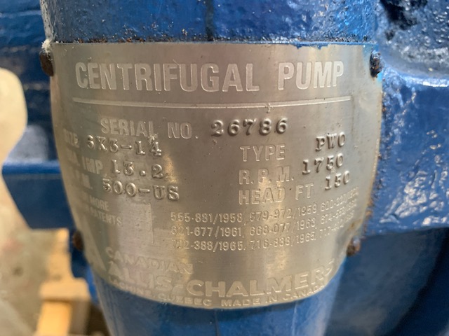 Allis Chalmers pump type PWO size 6×3-14, CI/316ss