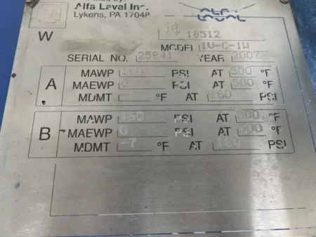 Alfa Laval Spiral Heat Exchanger model 1V-C-1W