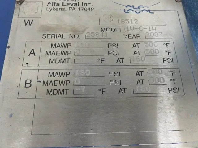 Alfa Laval Spiral Heat Exchanger model 1V-C-1W