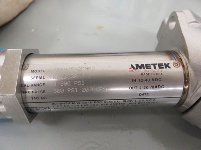 Ametek model 88F005A2FMPC Pressure Transmitter, Cal. 0-300 psi