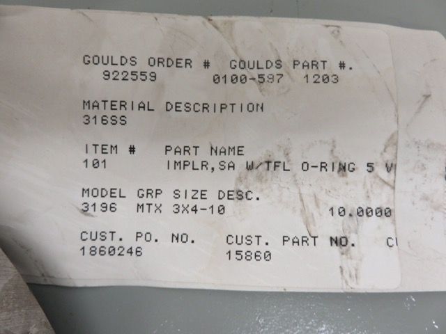 Impeller for Goulds pump model 3196 size 3×4-10, New