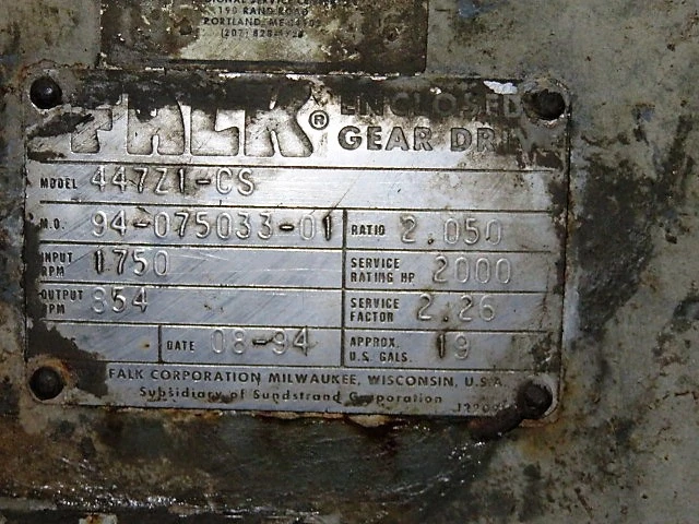 Falk Enclosed Gear Drive Model 447Z1-CS Input 1750 Output 854 Ratio 2.050 Rating 2000hp