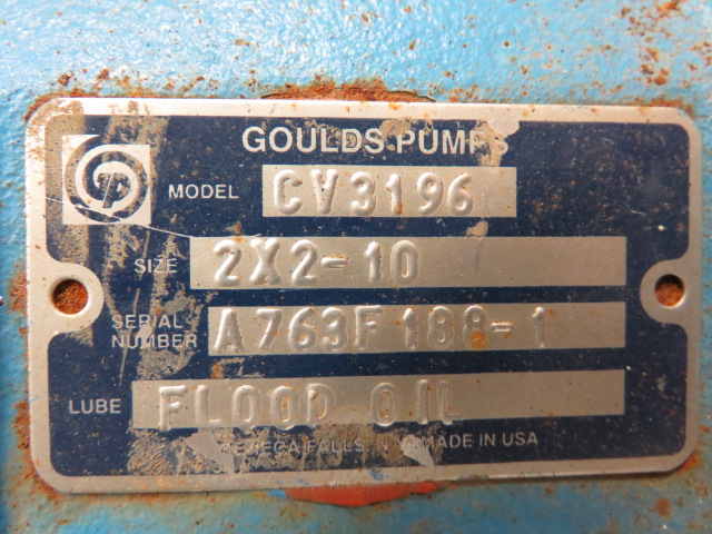 Goulds pump model CV3196 size 2×2-10 with base and motor