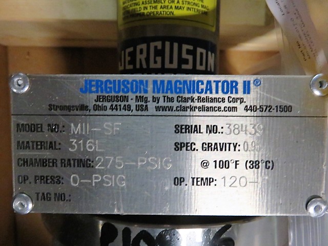 Jerguson Magnificator II Magnetic Liquid Level Indicator model MII-SF Spec. Gravity 0.95 275 Psig 24″ Lenght