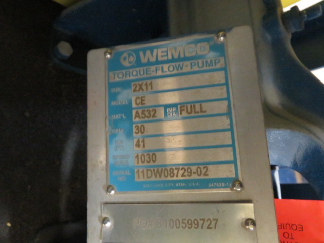 Wemco Slurry Pump model CE size 2×11 with base and motor , Unused Spare Store Room