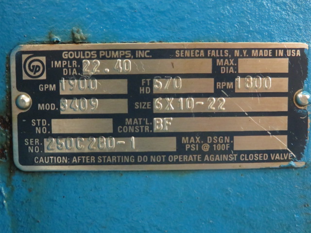 Goulds pump model 3409 / Allis Chalmers series 9000/9100 Split Case Pump , size 6×10-22