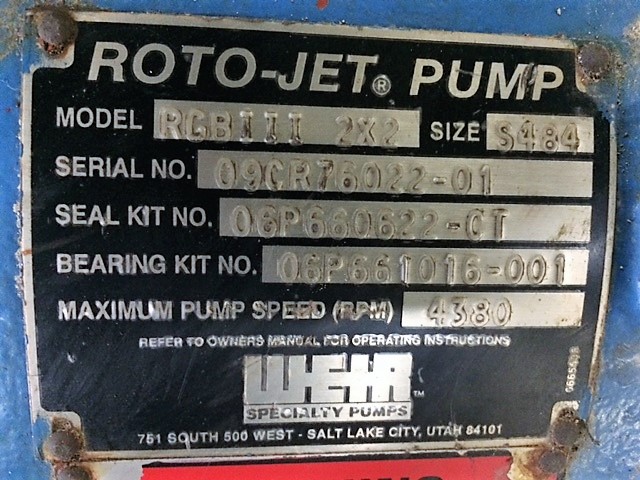 Rotojet High Pressure Pitot Tube Pump model RGB III size S484