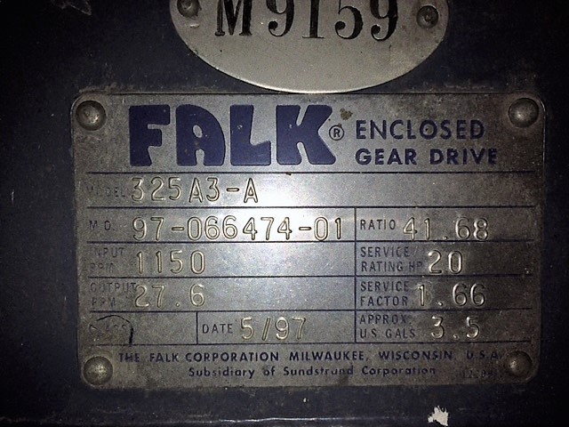 Falk Enclosed Gear Drive Model 325A3-A Input 1150 Output 27.6 Ratio 41.68 Rating 20hp