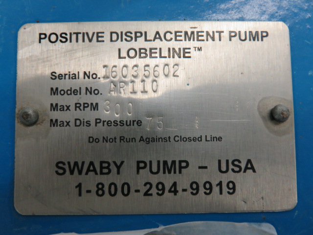 Lobeline Positive Displacement Pump model AR 110 Corrosive Services / Severe Abrasive Applications , Unused Spare Room