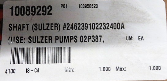 Shaft for Ahlstrom / Sulzer pump type SR, Unused Condition