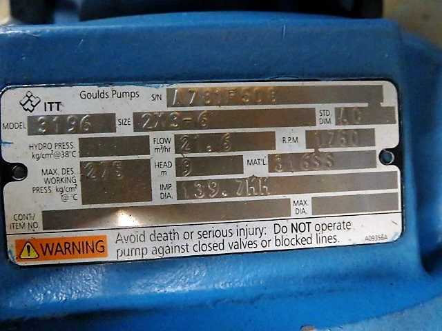 Goulds pump model 3196 STi size 2×3-6 with base and motor