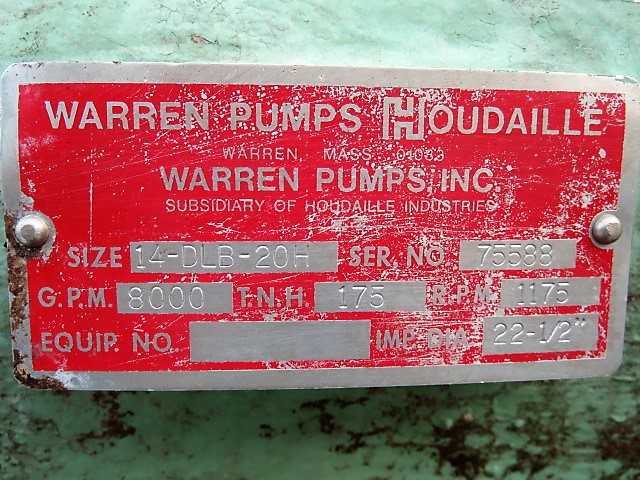 Warren Split case pump, size 14-DBL-20H, material 316 Stainless