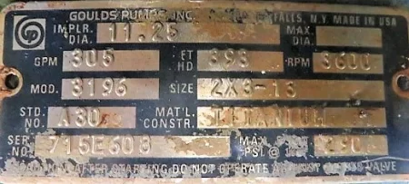 Goulds pump model 3196 LTX size 2×3-13 , material Titanium