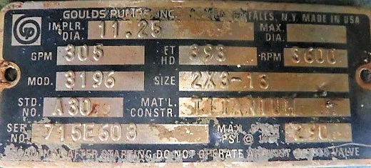 Goulds pump model 3196 LTX size 2×3-13 , material Titanium