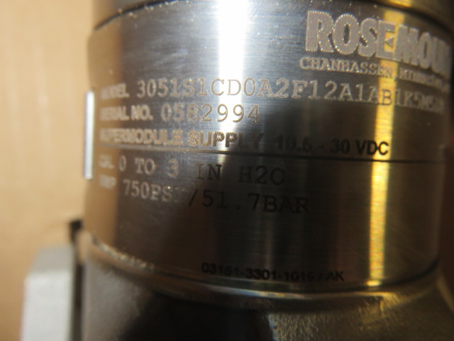 Rosemount 3051S1CD0A2F12A1AB1K5M5L4 , Cal. 0-3″ H2O Unused