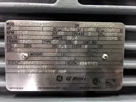 20 hp General Electric 1765rpm 460v frame 256T New Storeroom Spare
